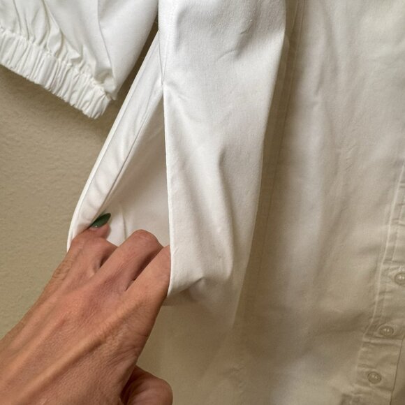 Danielle Bernstein Dress Womens 12 White Puff Sleeve Mini Square Neck Pockets - Picture 7 of 8